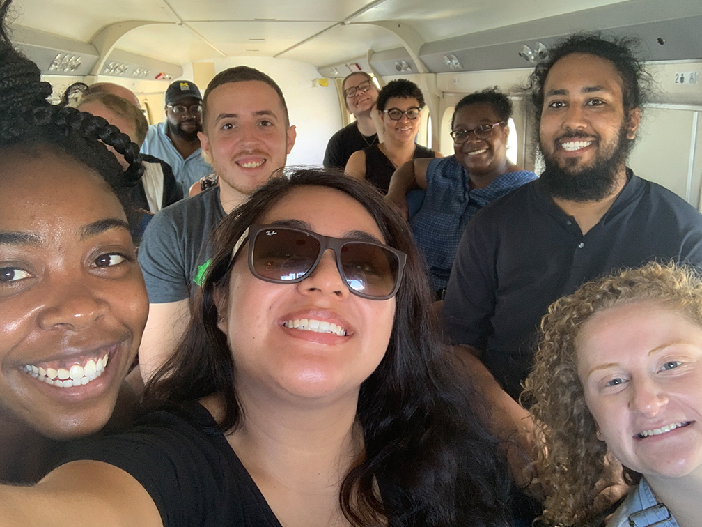 PHAST student and staff members on board the sea plane traveling from St. Croix to St. Thomas (in picture: Kayla Hunter, Malcolm Cunningham, Mislael Valentin Cortes, Quetzabel Benavides, Emily Dejka, Cindra James (Washtenaw County Health Department), Dana Thomas, Jasdeep Kler, Anna Bowie)